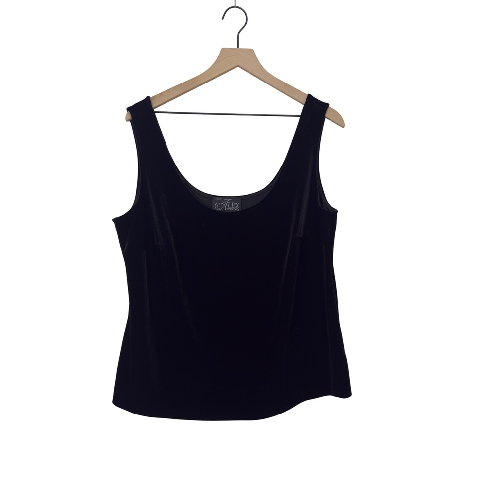 Alex Evenings Woman Black Velvet Tank Top Scoop Neck Sleeveless Shell 1X